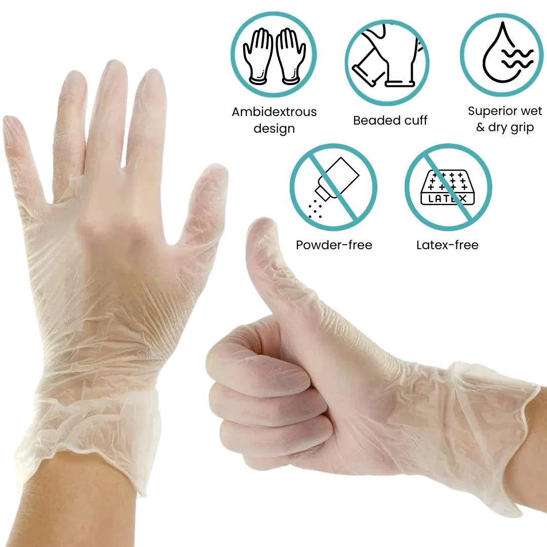 HandiCare Clear Disposable Vinyl Powder Free Gloves 100 Pack