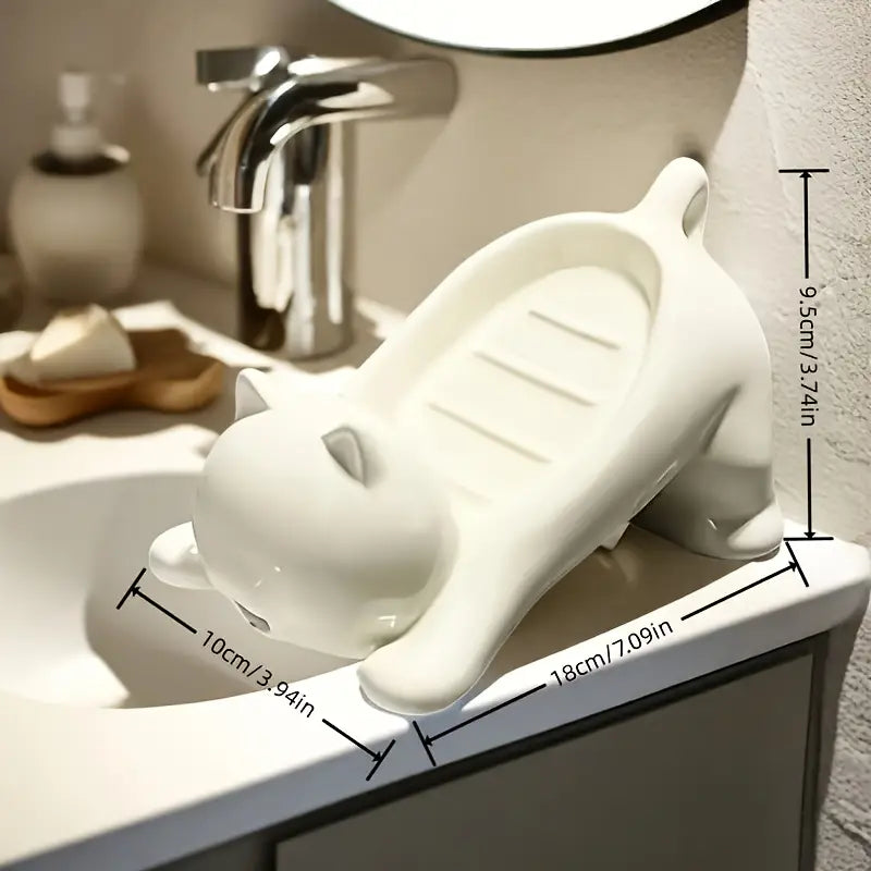 Cute Cartoon Cat-Shaped Self-Draining Soap Dish