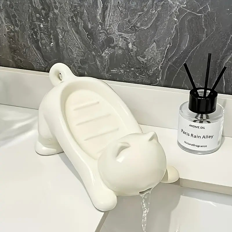 Cute Cartoon Cat-Shaped Self-Draining Soap Dish
