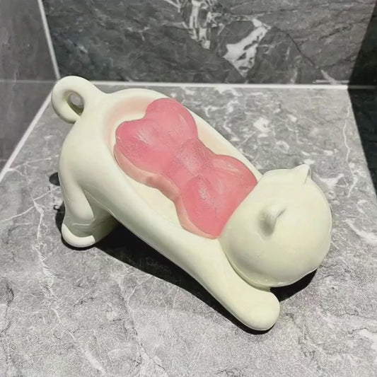 Cute Cartoon Cat-Shaped Self-Draining Soap Dish