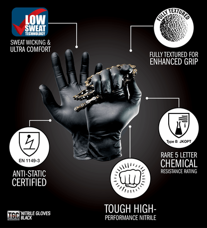 TGC® Black Nitrile Disposable Gloves - Heavy Duty - 3 Box Value Bundle (300 Gloves)