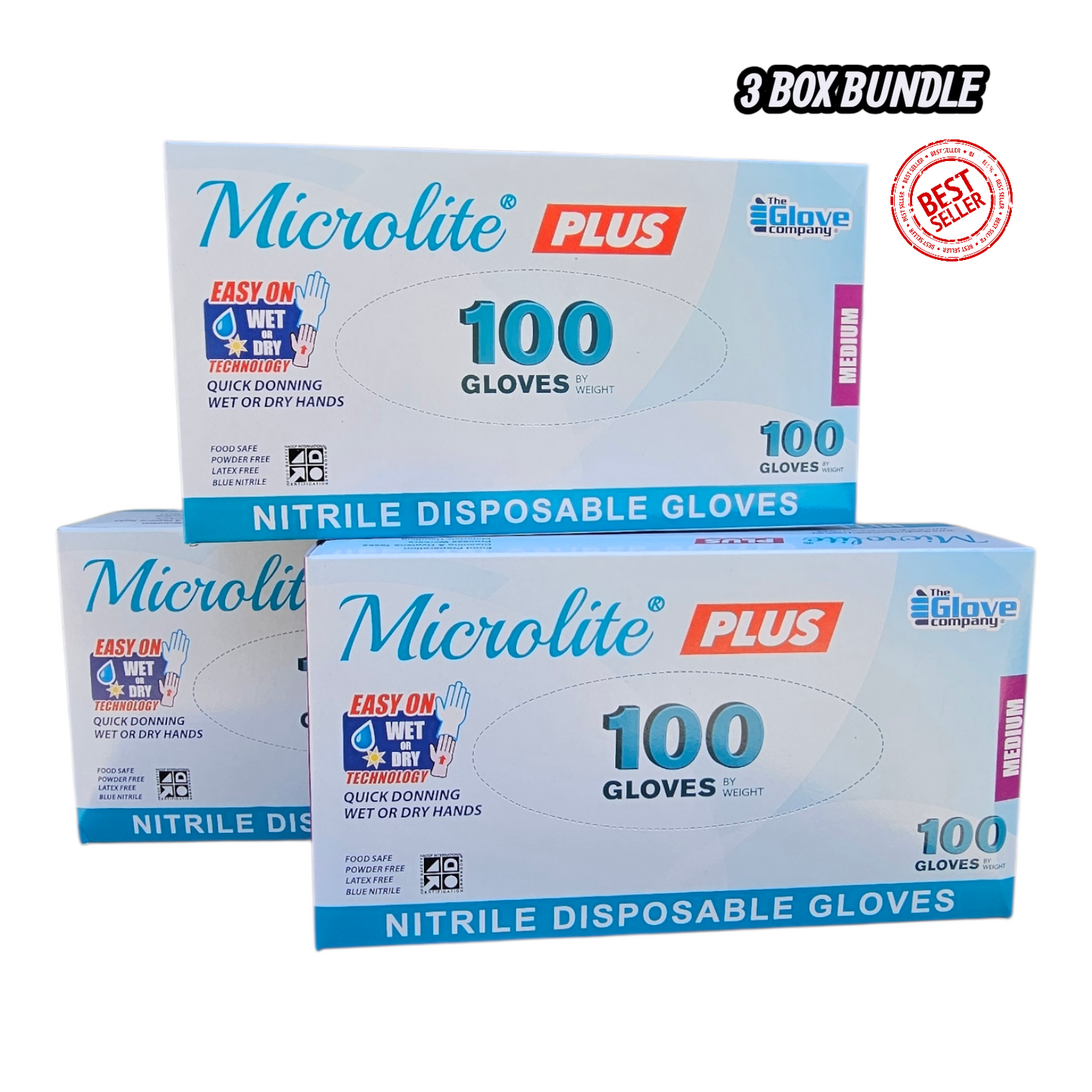 Microlite Plus Nitrile Gloves – 3 Box Bundle (300 Gloves) | Ideal for Care, Cleaning & Medical