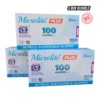 Microlite Plus Nitrile Gloves – 3 Box Bundle (300 Gloves) | Ideal for Care, Cleaning & Medical