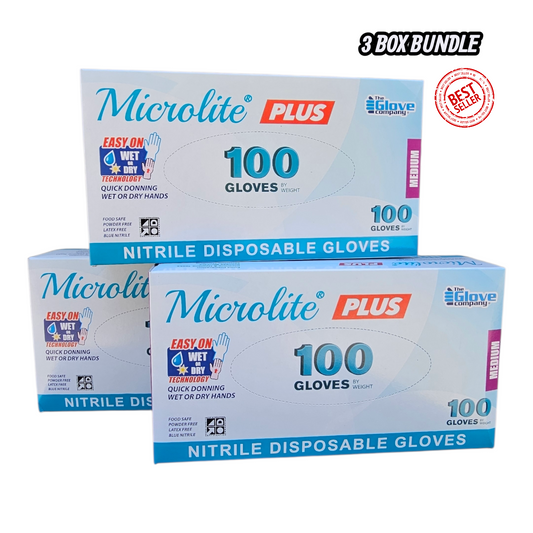 Microlite Plus Nitrile Gloves – 3 Box Bundle (300 Gloves) | Ideal for Care, Cleaning & Medical