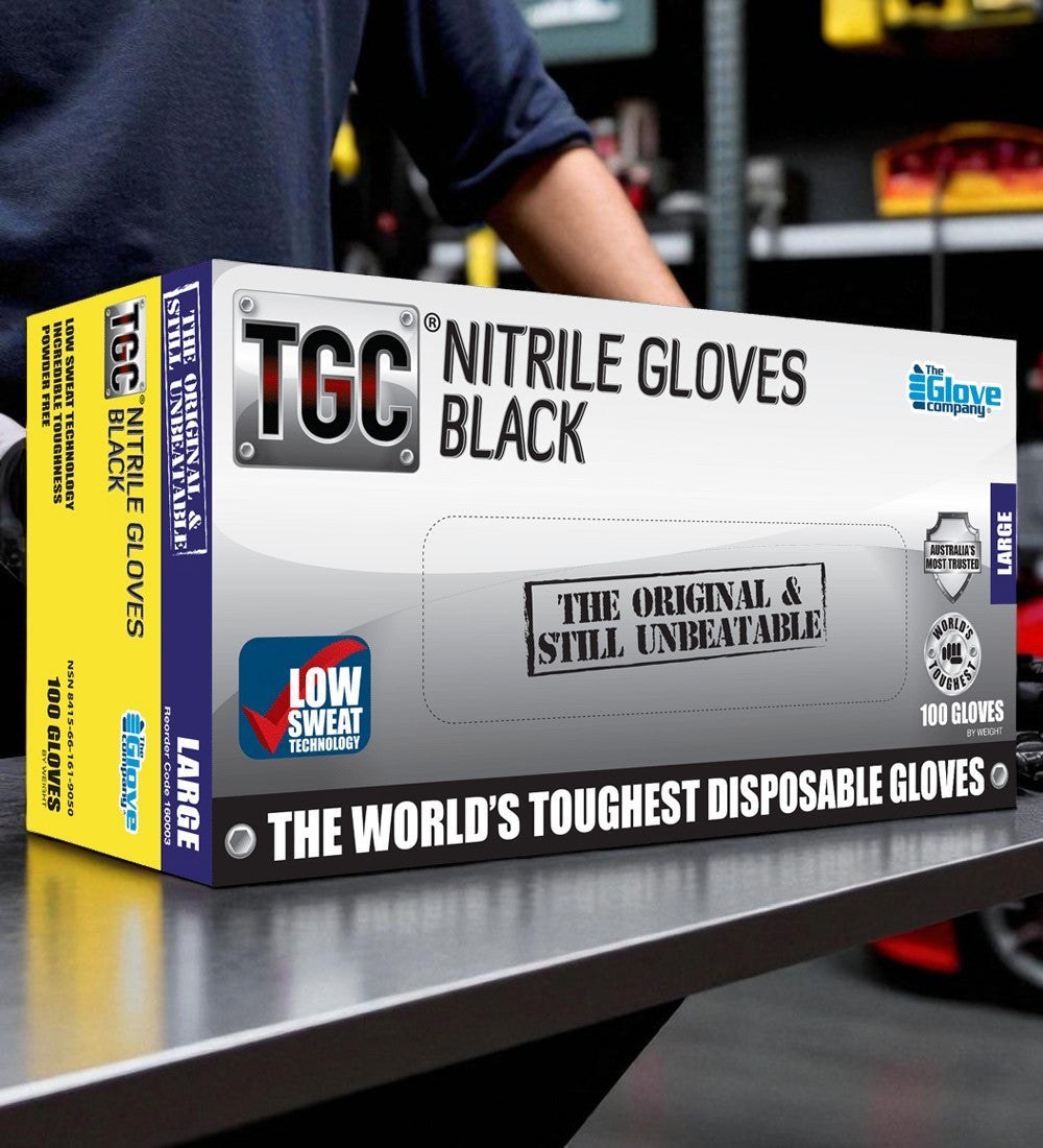 TGC® Black Nitrile Disposable Gloves - Heavy Duty - 3 Box Value Bundle (300 Gloves)
