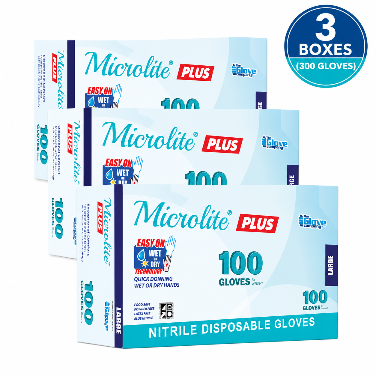 Microlite® Plus Nitrile Disposable Gloves - 3 Box Value Bundle (300 Gloves)