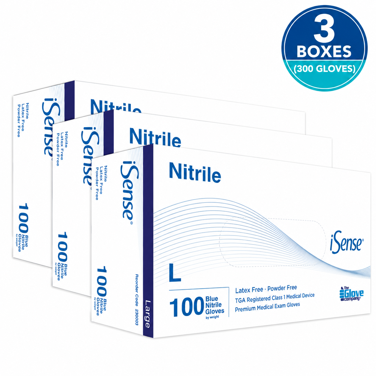 iSense® Nitrile Disposable Gloves - Medical Grade - 3 Box Bundle (300 Gloves)