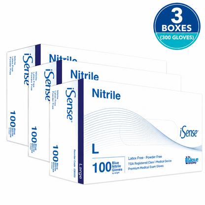 iSense® Nitrile Disposable Gloves - Medical Grade - 3 Box Bundle (300 Gloves)