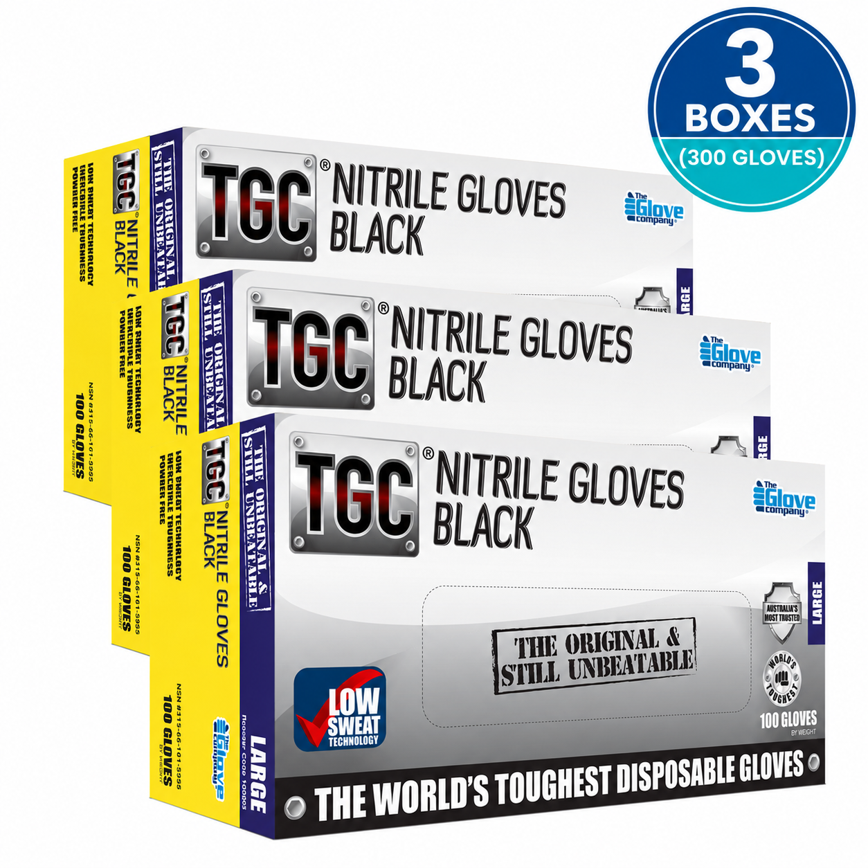 TGC® Black Nitrile Disposable Gloves - Heavy Duty - 3 Box Value Bundle (300 Gloves)