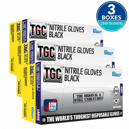 TGC® Black Nitrile Disposable Gloves - Heavy Duty - 3 Box Value Bundle (300 Gloves)