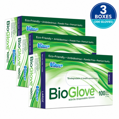 BioGlove Green Nitrile Disposable Gloves - 3 Box Value Bundle (300 Gloves)