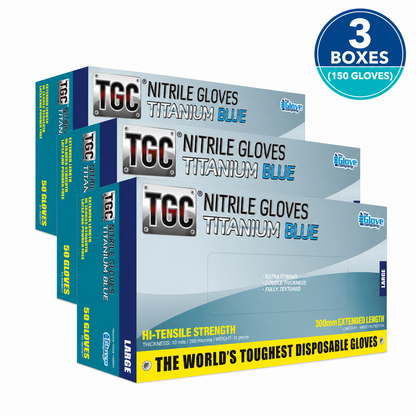 TGC® Titanium Blue Heavy-Duty Nitrile Gloves - 3 Box Value Bundle (150 Gloves)