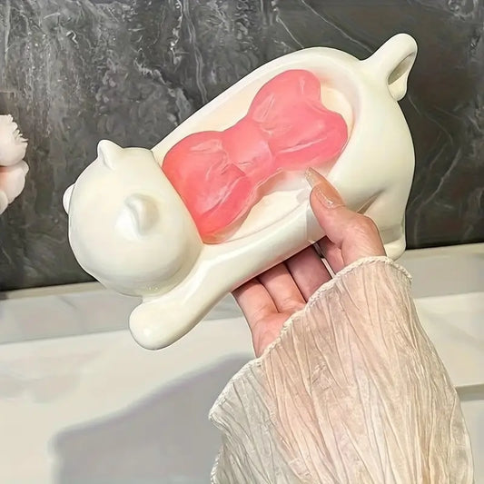 Cute Cartoon Cat-Shaped Self-Draining Soap Dish
