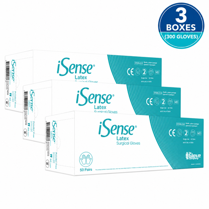 iSense® Sterile Latex Surgical Gloves - Surgical Grade - 3 Box Bundle