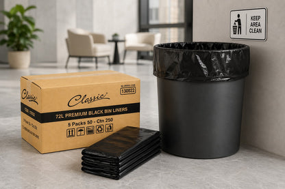 Classic Premium Black Bin Liners 72L - 250 Bags (5 Packs x 50)