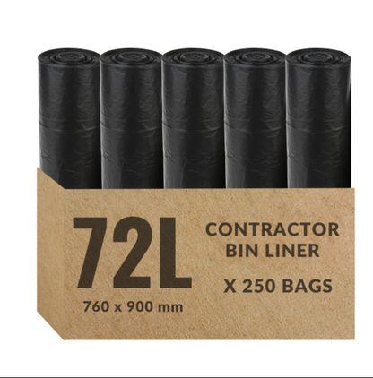 Classic Premium Black Bin Liners 72L - 250 Bags (5 Packs x 50)