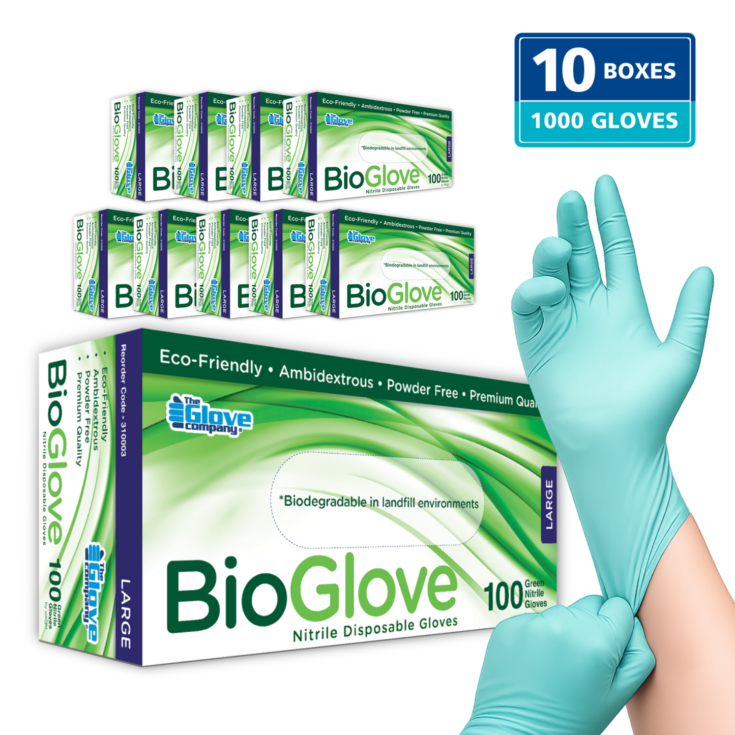 BioGlove® Green Nitrile Disposable Gloves - Wholesale Carton - 10 Boxes (1,000 Gloves)