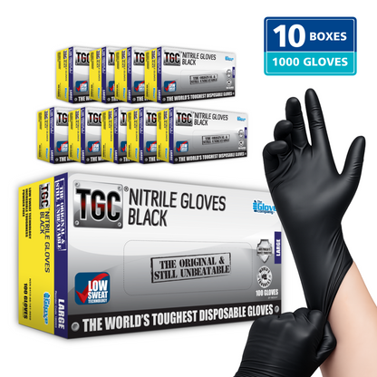 TGC® Black Heavy Duty Nitrile Gloves - Wholesale Industrial Carton - 10 Boxes (1,000 Gloves)