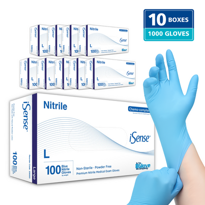 iSense® Light Blue Nitrile Disposable Gloves - Carton of 10 Boxes (1,000 Gloves)