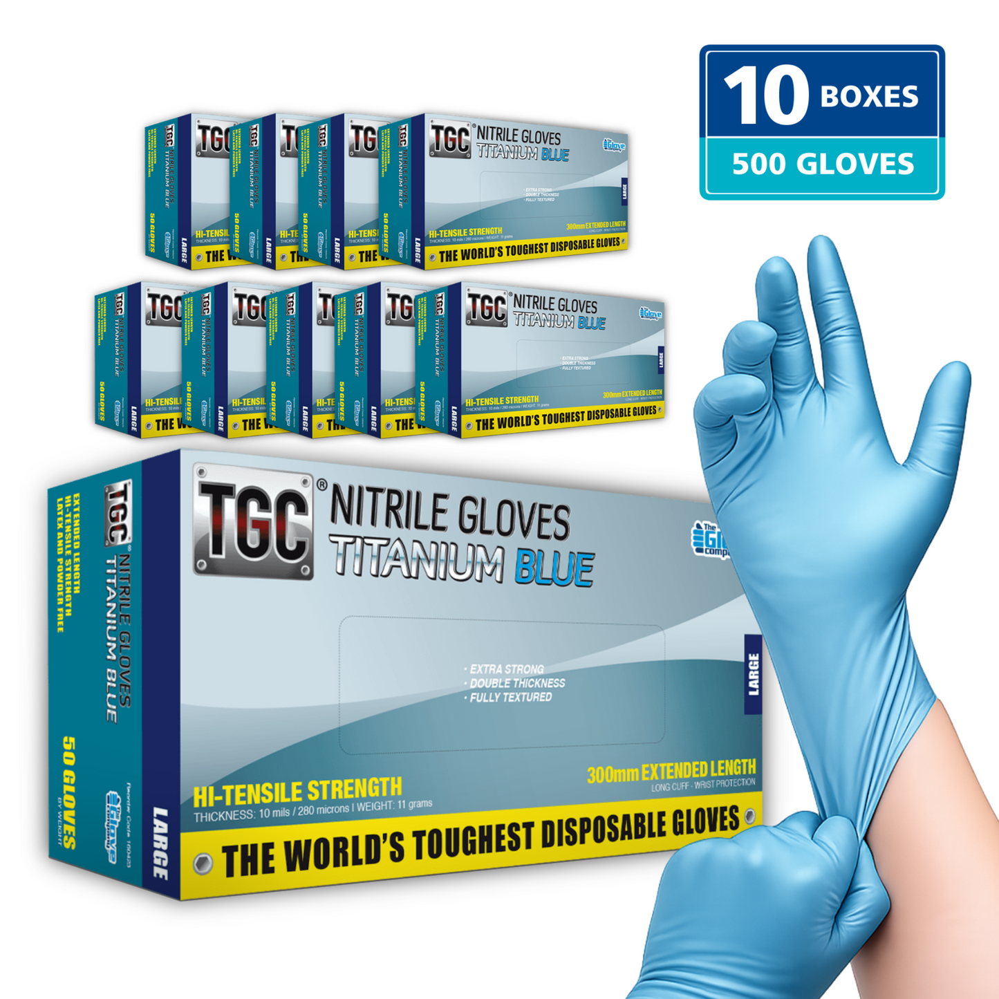 TGC® Titanium Blue Heavy Duty Nitrile Gloves - Wholesale Industrial Carton - 10 Boxes (500 Gloves)