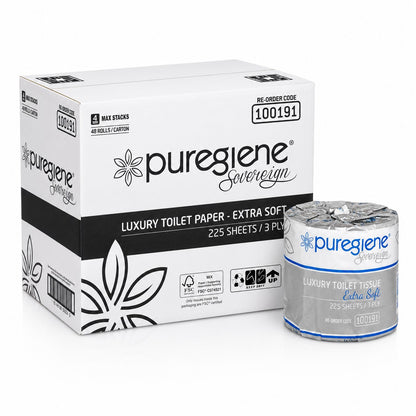 Puregiene® Sovereign Luxury Toilet Tissue — 3 Ply, 225 Sheet, Carton of 48